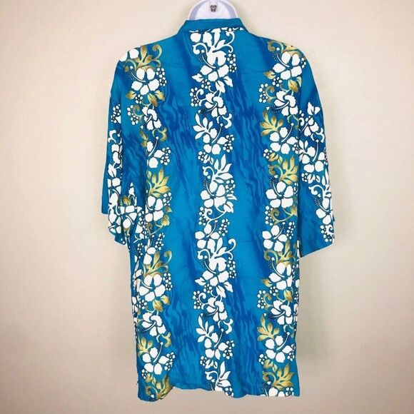 Hawaiian Aloha Tropical Shirt Shorts Set Mens XXL Blue White Floral TIKI - Picture 7 of 12